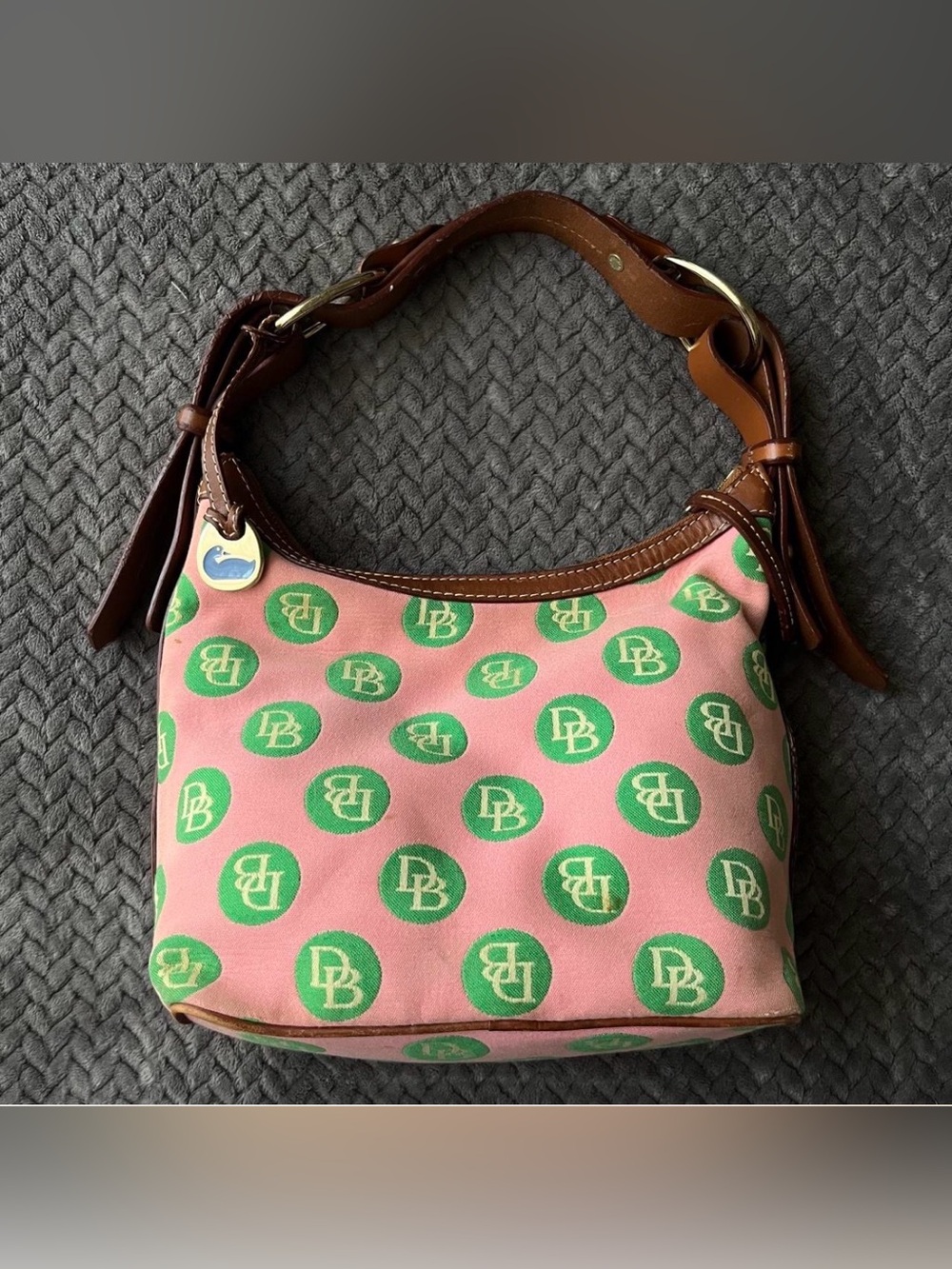 Dooney & Bourke Pink and Green Shoulder Bag with Brown - Picture 2 of 8